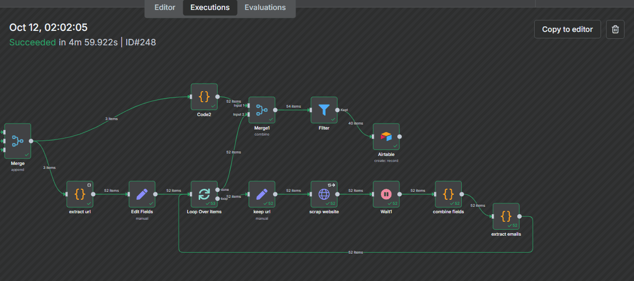A successful run: 52 businesses found, 40 validated leads saved